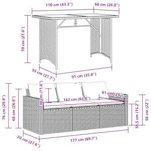 2dílný zahradní jídelní set s poduškami černý polyratan - obrázek 11