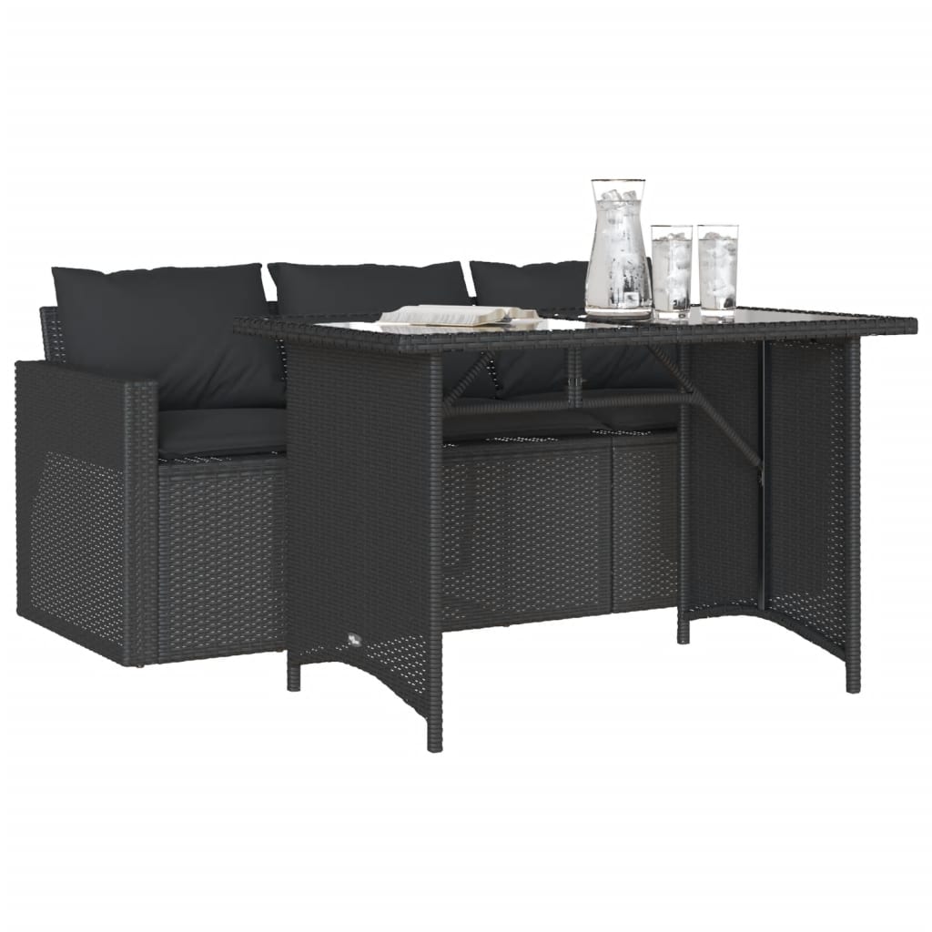 vidaXL 2-delige Tuinset met kussens poly rattan zwart afbeelding