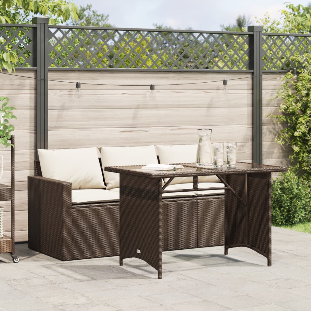 vidaXL 2-tlg. Garten-Essgruppe mit Kissen Braun Poly Rattan