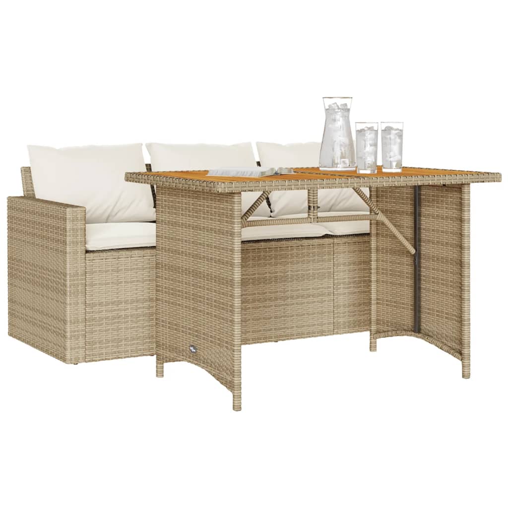 vidaXL 2-delige Tuinset met kussens poly rattan beige afbeelding
