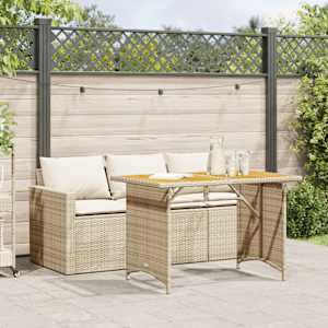 Vrtna jedilna garnitura 2-delna z blazinami bež poli ratan