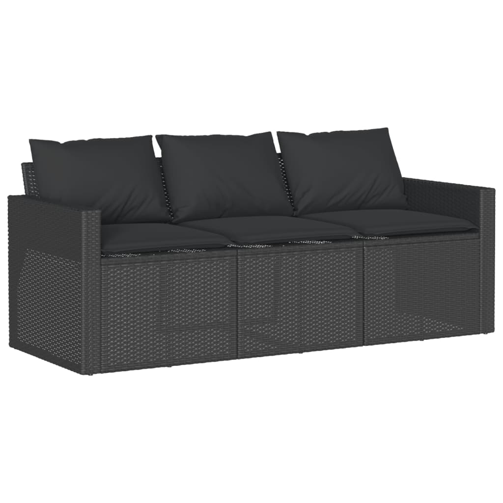 Thumbnail - vidaXL Gartensofa mit Kissen 3-Sitzer Schwarz Poly Rattan