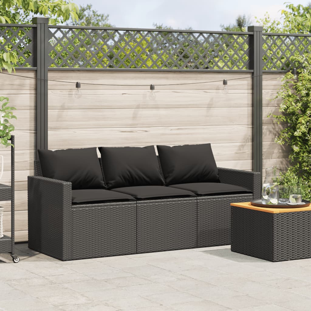Thumbnail - vidaXL Gartensofa mit Kissen 3-Sitzer Schwarz Poly Rattan