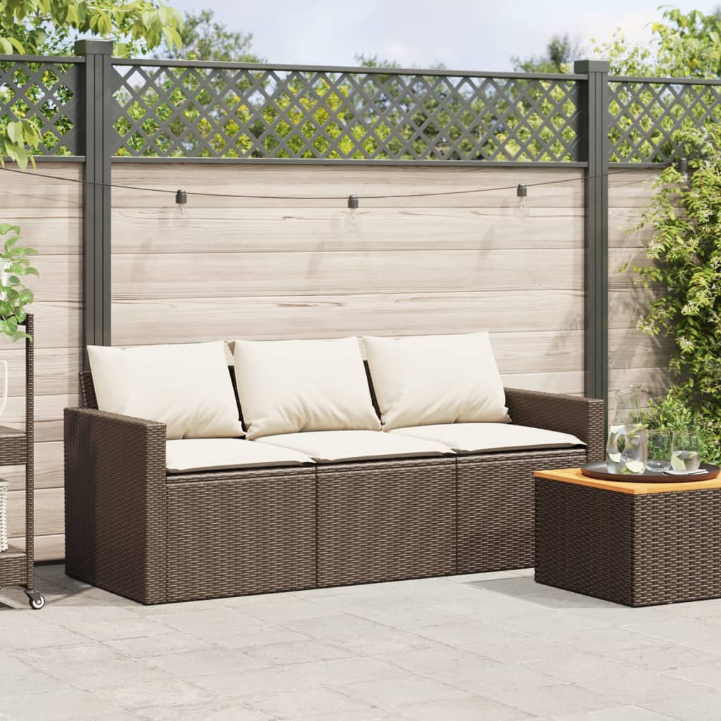 Patio Sofa with Cushions 3-Seater Modular Couch Outdoor Seat Poly Rattan vidaXL - Picture 37 of 81
