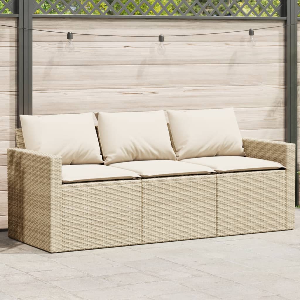 Patio Sofa with Cushions 3-Seater Modular Couch Outdoor Seat Poly Rattan vidaXL - Picture 51 of 81