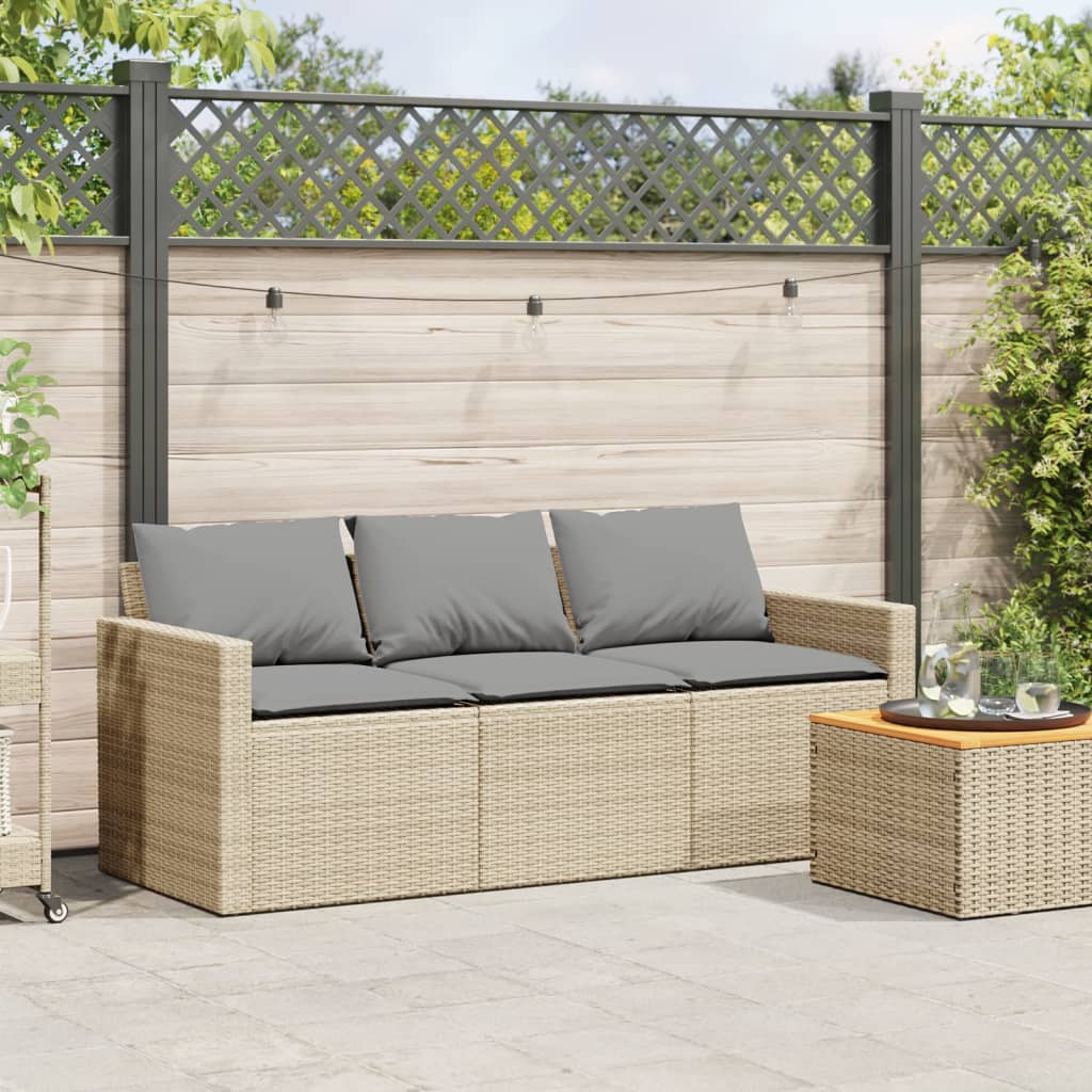 vidaXL Tuinbank 3-zits met kussens poly rattan beige afbeelding