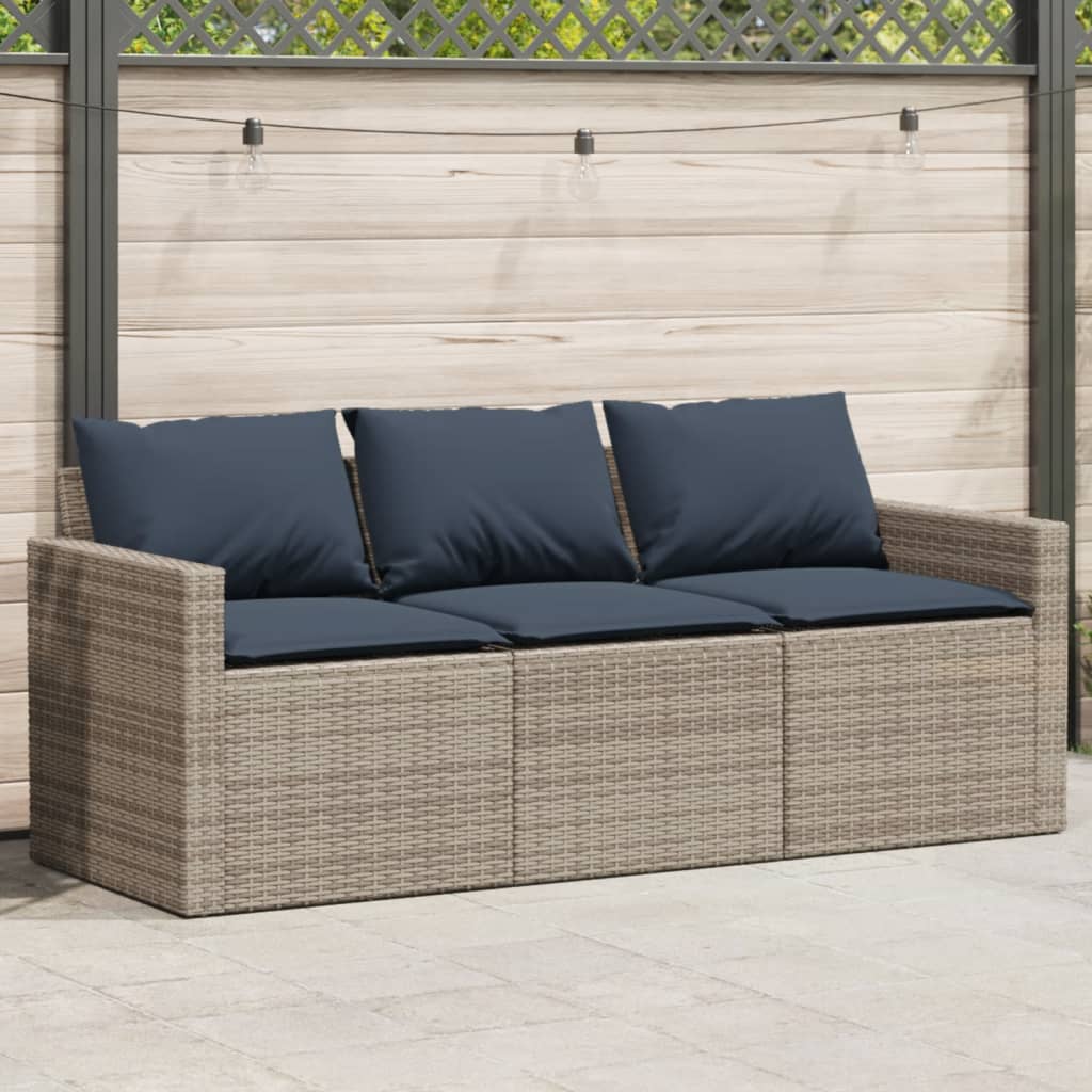 Garden Sofa Grey PE Rattan 3-Seater Removable Covers