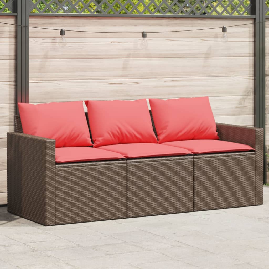 Garden Sofa Brown PE rattan 3-Seater Removable Covers
