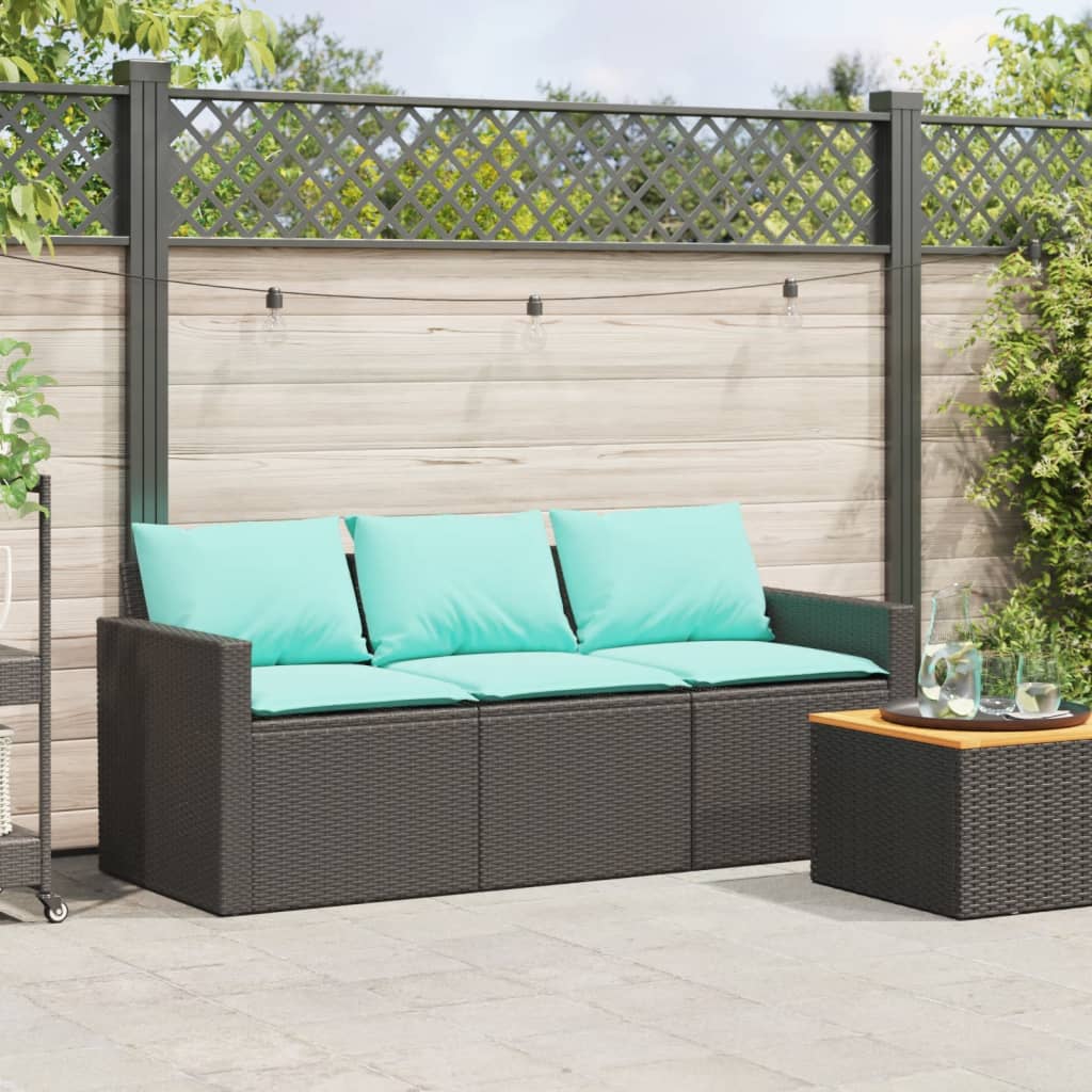 Patio Sofa with Cushions 3-Seater Modular Couch Outdoor Seat Poly Rattan vidaXL - Picture 21 of 81