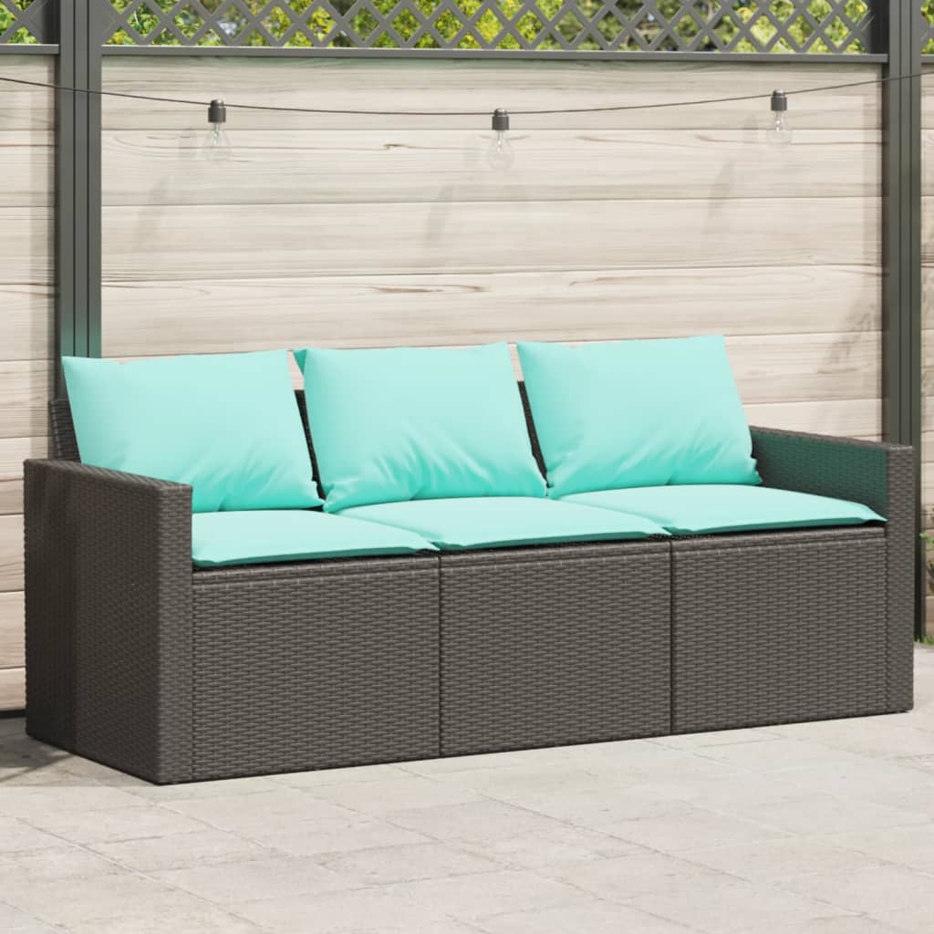Garden Sofa Black with blue cushions PE rattan Medium