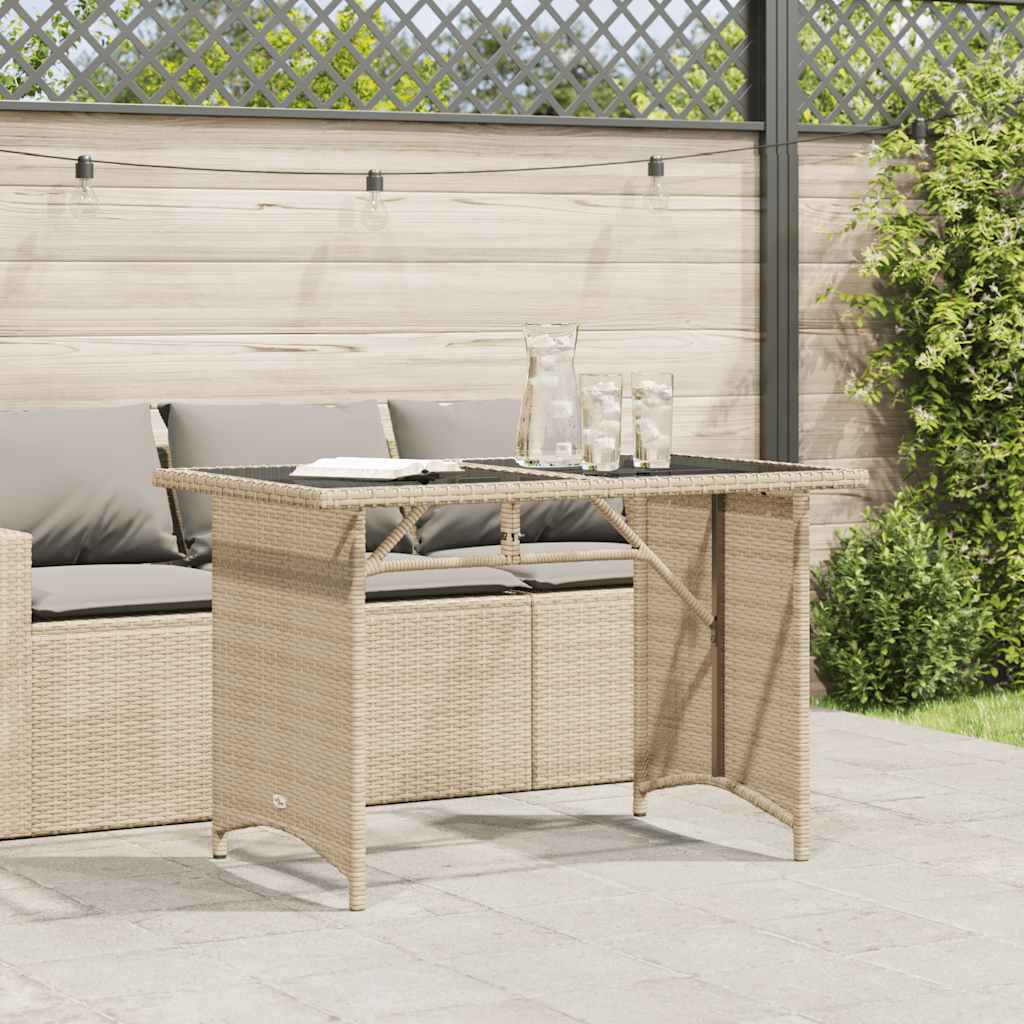 vidaXL Puutarhapöytä lasipöytälevy beige 110x68x70 cm polyrottinki