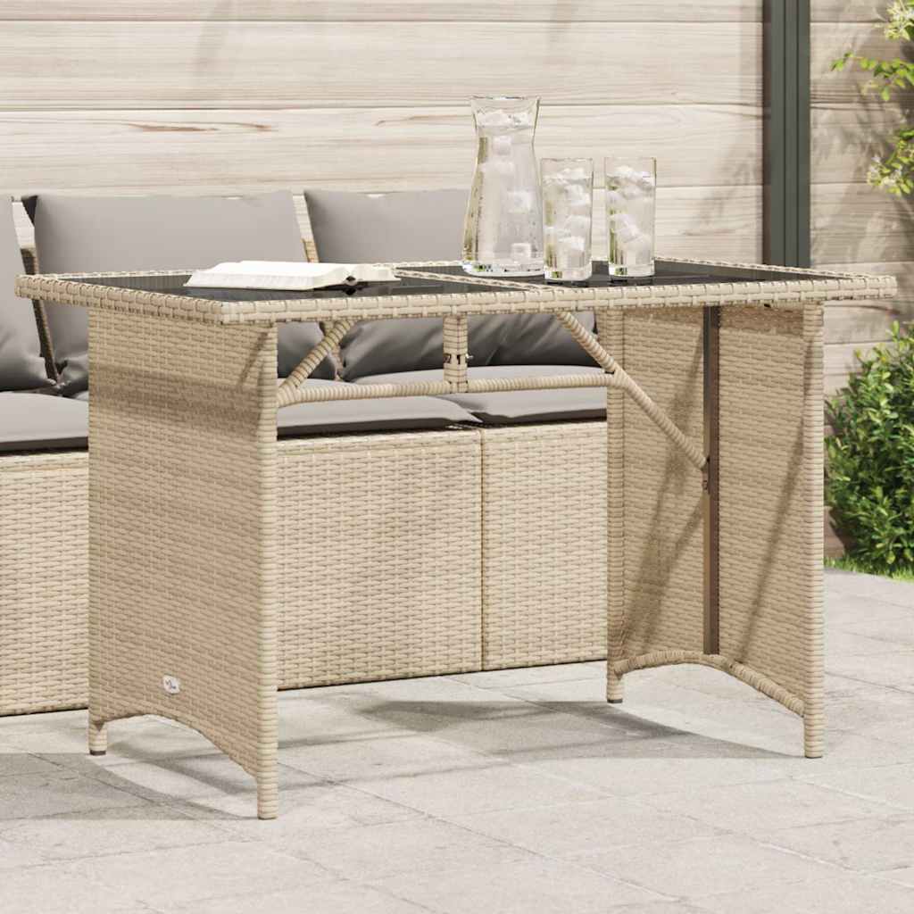 vidaXL Gartentisch mit Glasplatte Beige 110x68x70 cm Poly Rattan