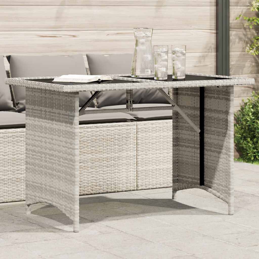 vidaXL Gartentisch mit Glasplatte Hellgrau 110x68x70 cm Poly Rattan