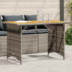 Vrtna miza z leseno mizno ploščo siva 110x68x70 cm poli ratan