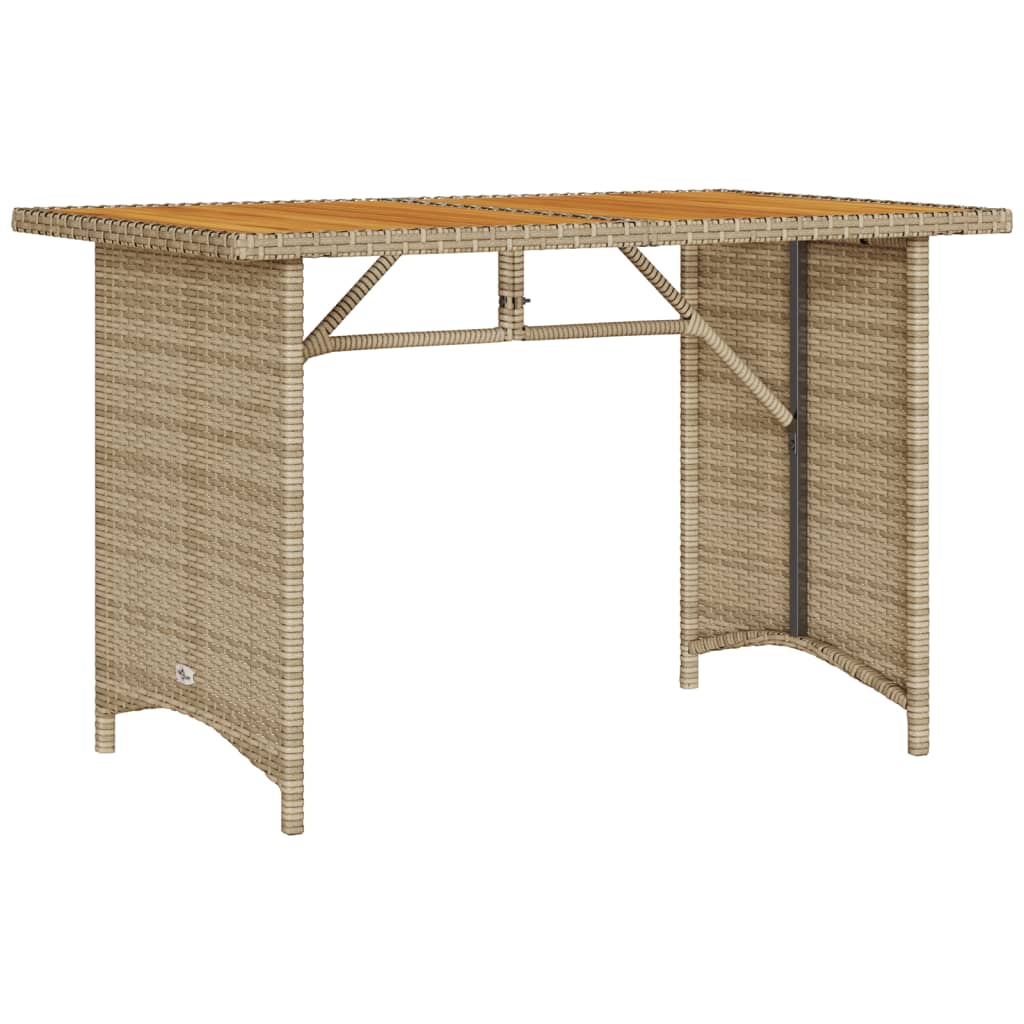 vidaXL Zahradní stůl s dřevěnou deskou béžový 110x68x70 cm polyratan