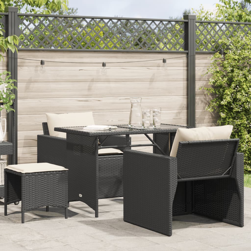 vidaXL 4-tlg. Garten-Sofagarnitur mit Kissen Schwarz Poly Rattan