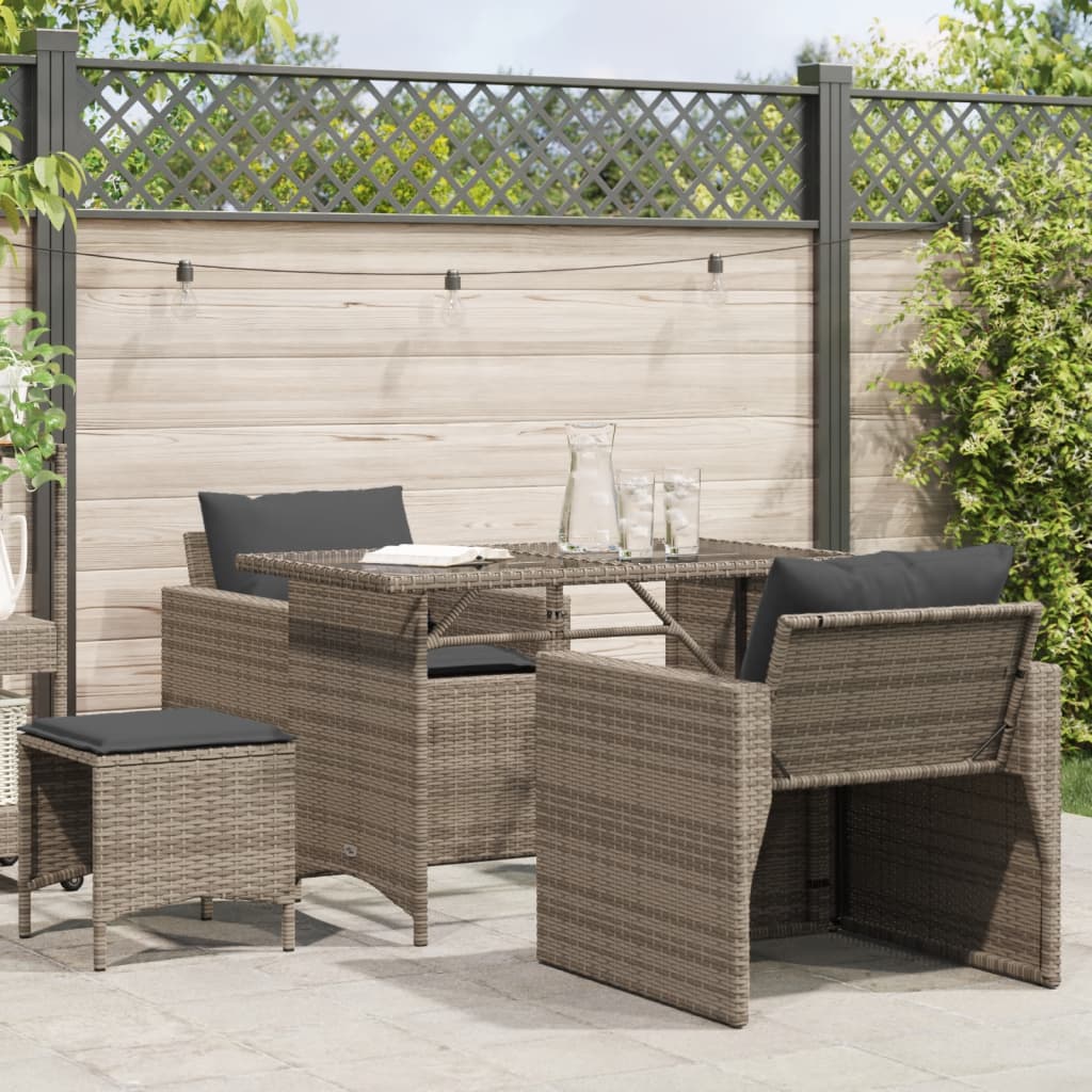 vidaXL 4-tlg. Garten-Sofagarnitur mit Kissen Grau Poly Rattan