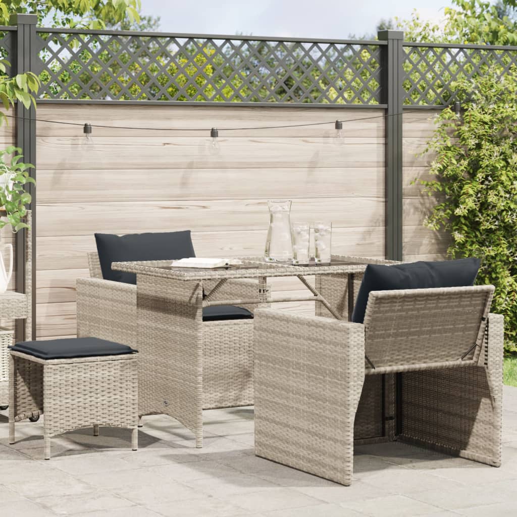 vidaXL 4-tlg. Garten-Sofagarnitur mit Kissen Hellgrau Poly Rattan