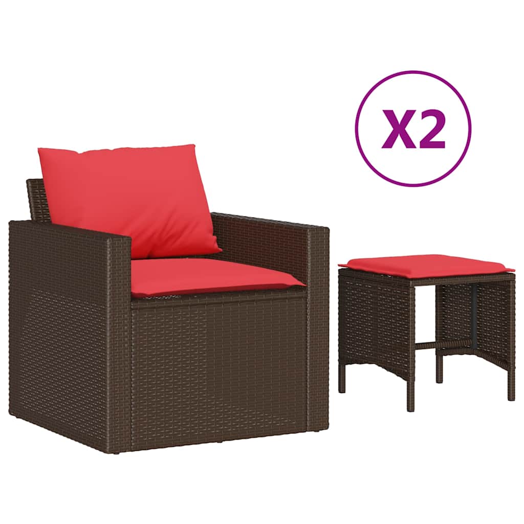 vidaXL 4-dielna záhradná sedacia súprava s vankúšmi hnedá polyratanová