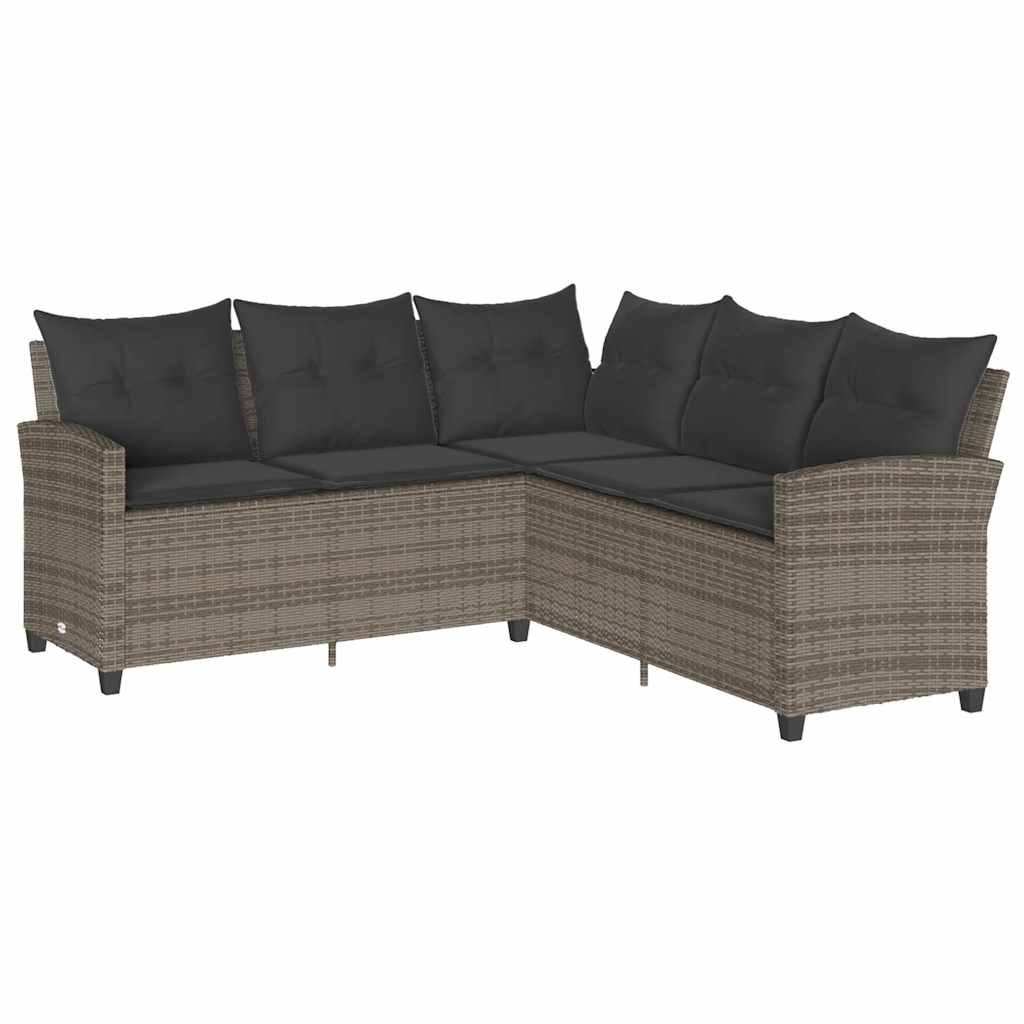 Thumbnail - vidaXL L-förmiges Couchsofa mit Kissen Graues Polyrattan