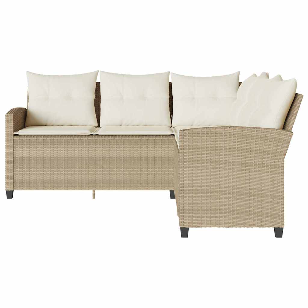 vidaXL Loungebank met kussens L-vormig poly rattan beige afbeelding