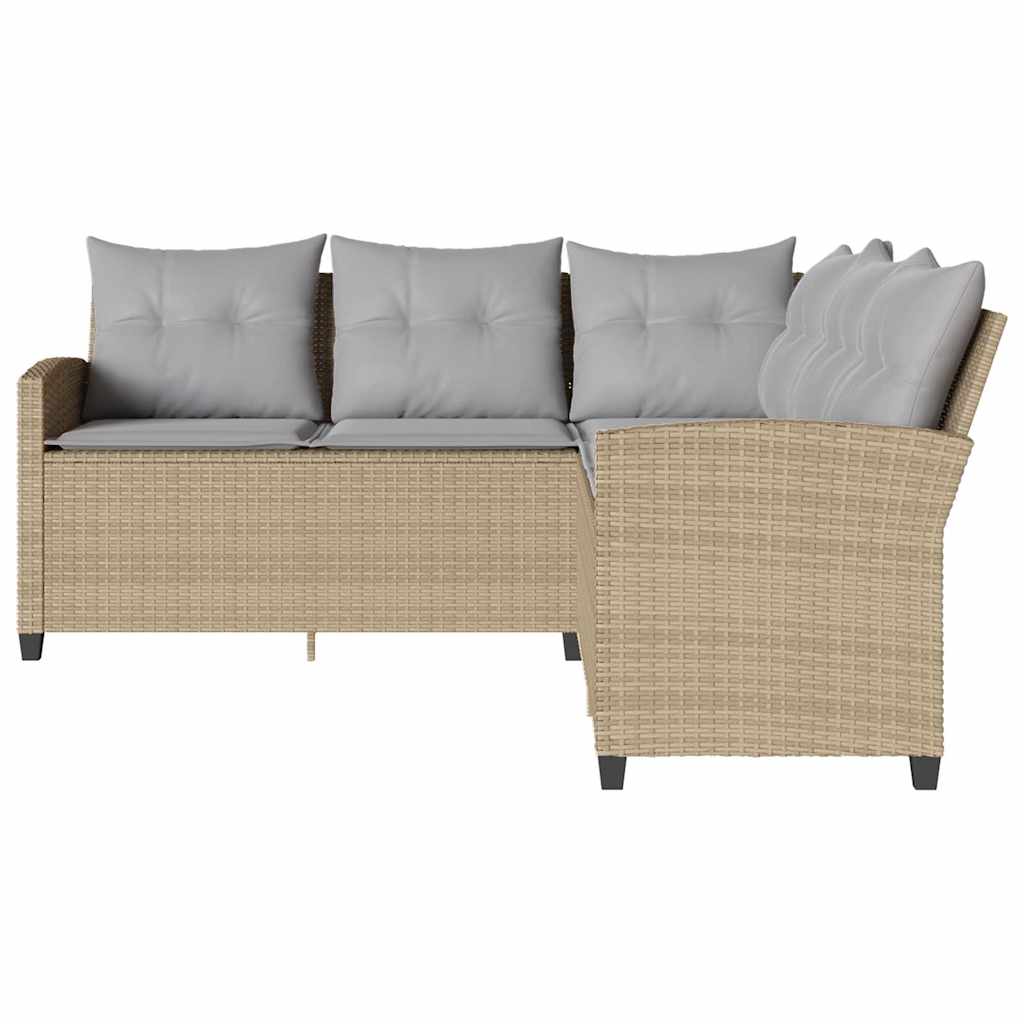 vidaXL Loungebank met kussens L-vormig poly rattan beige afbeelding