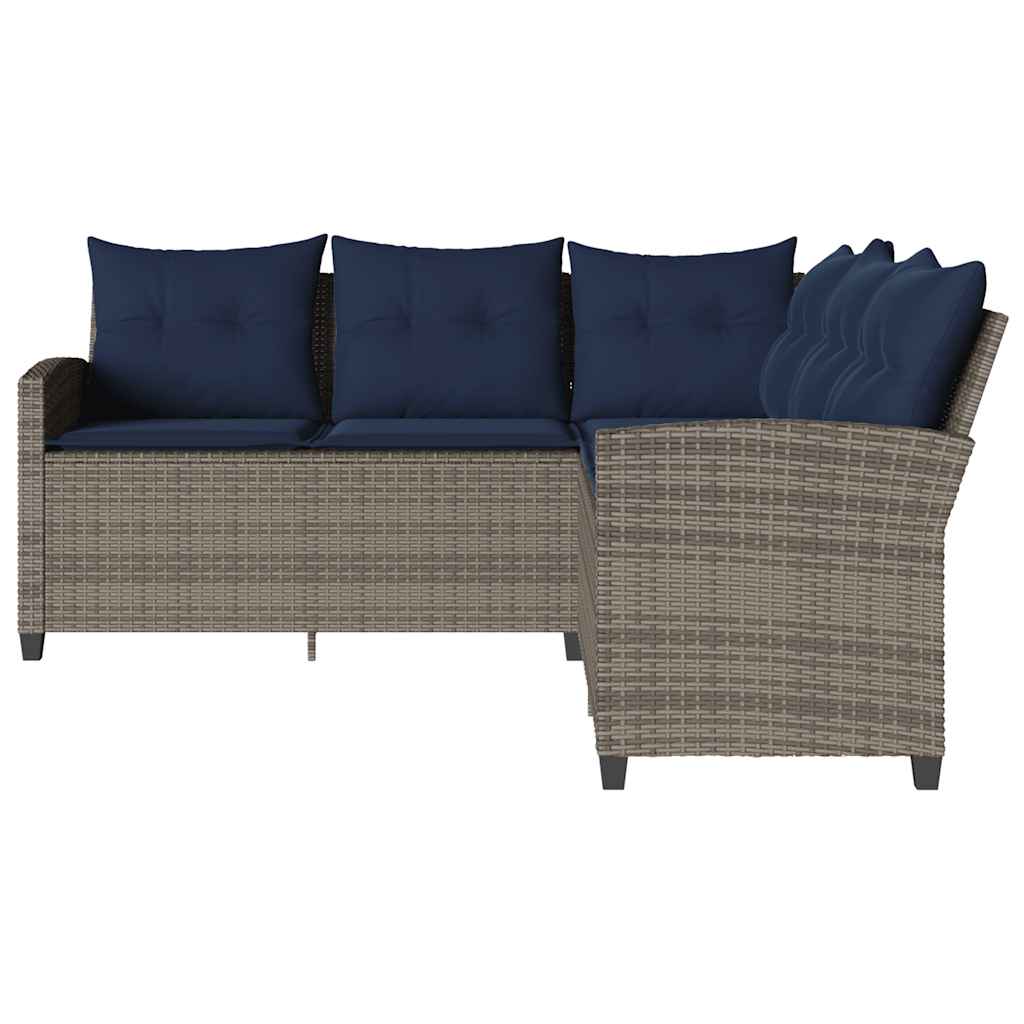 vidaXL Loungebank met kussens L-vormig poly rattan grijs afbeelding