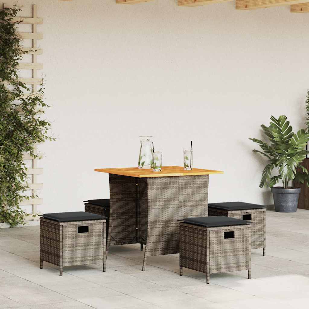 vidaXL 5-tlg. Garten-Essgruppe mit Kissen Grau Poly Rattan