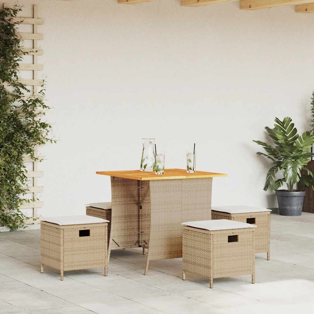 vidaXL 5-tlg. Garten-Essgruppe mit Kissen Beige Poly Rattan