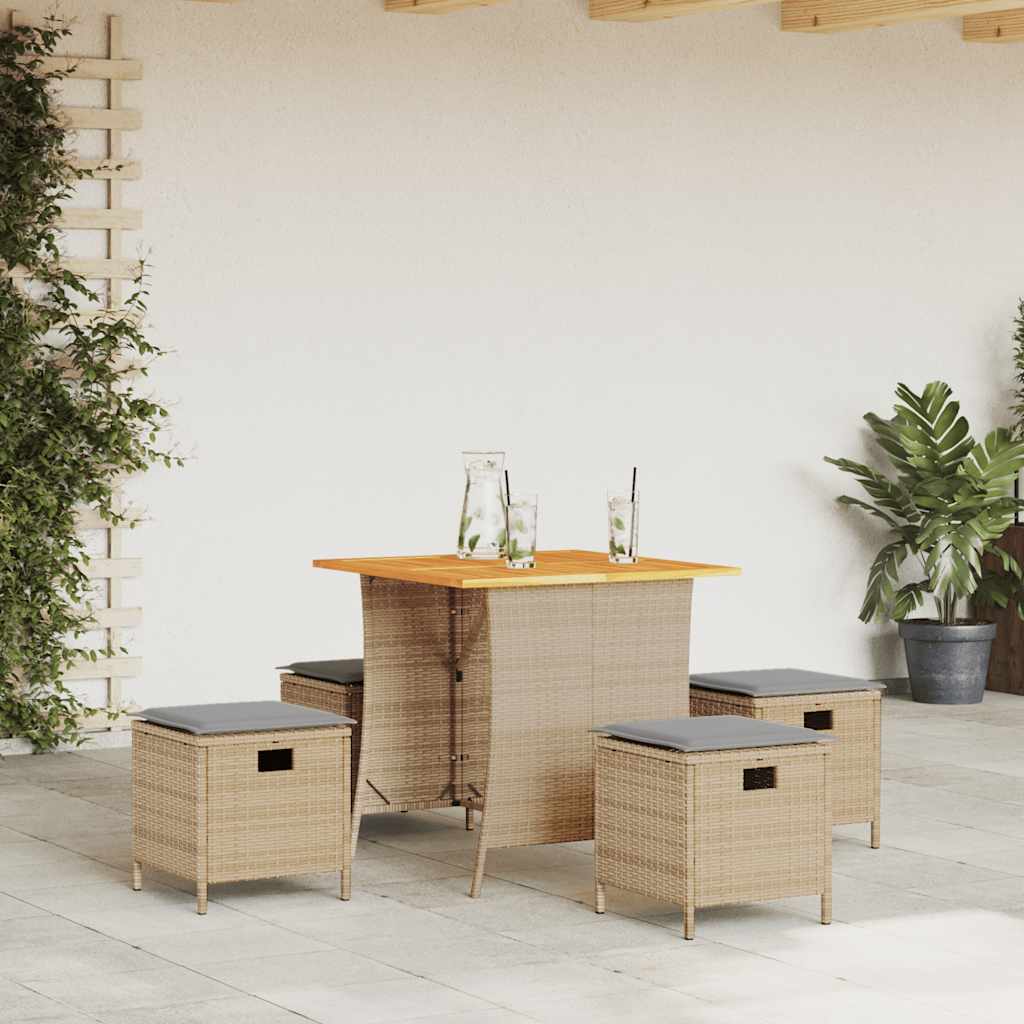 vidaXL 5-tlg. Garten-Essgruppe mit Kissen Beige Poly Rattan