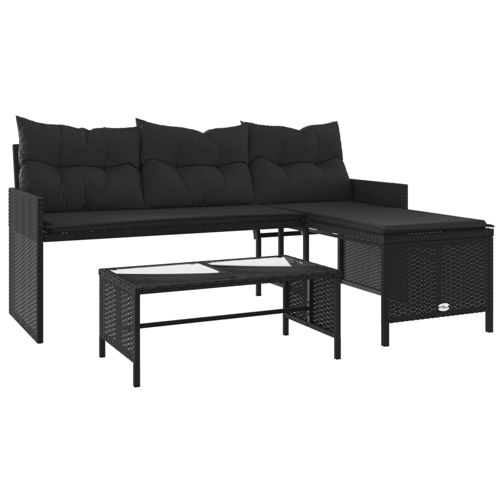 Thumbnail - vidaXL Gartensofa in L-Form mit Tisch und Kissen Schwarz Poly Rattan