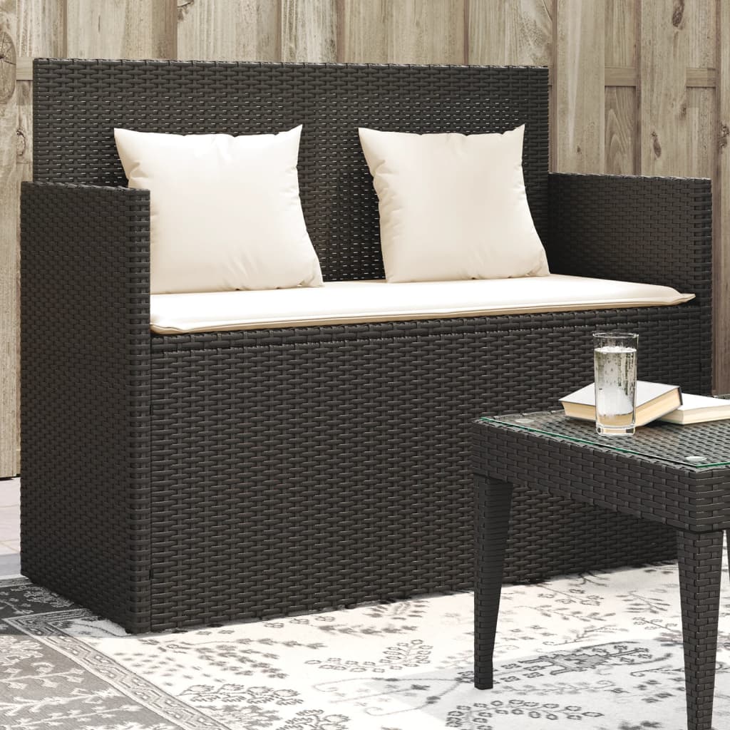 vidaXL Garden Bench with Cushions Black Poly Rattan