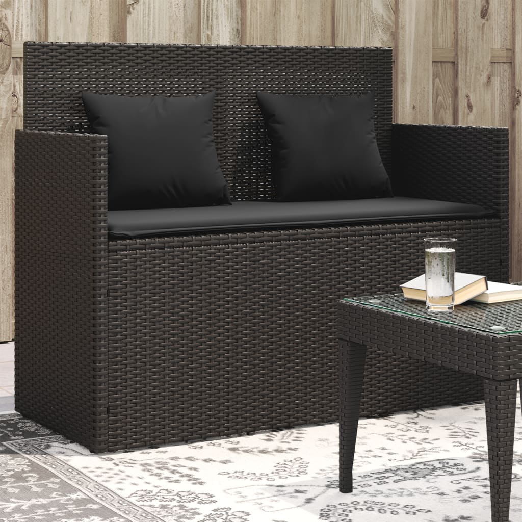 vidaXL Gartenbank mit Kissen Schwarz Poly Rattan