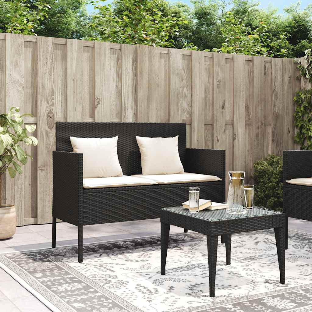 vidaXL Tuinbank met kussens poly rattan zwart afbeelding