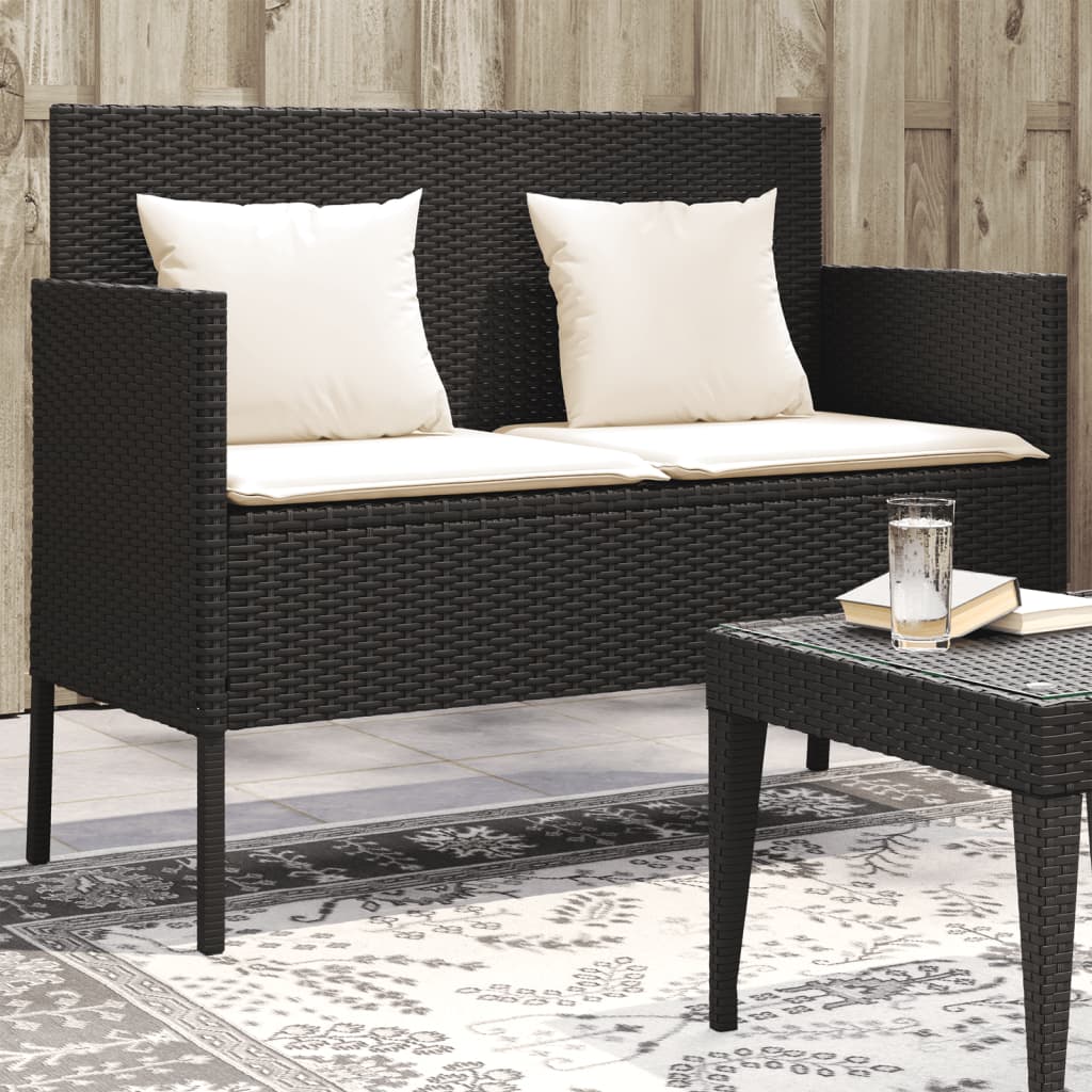 vidaXL Garden Bench with Cushions Black Poly Rattan