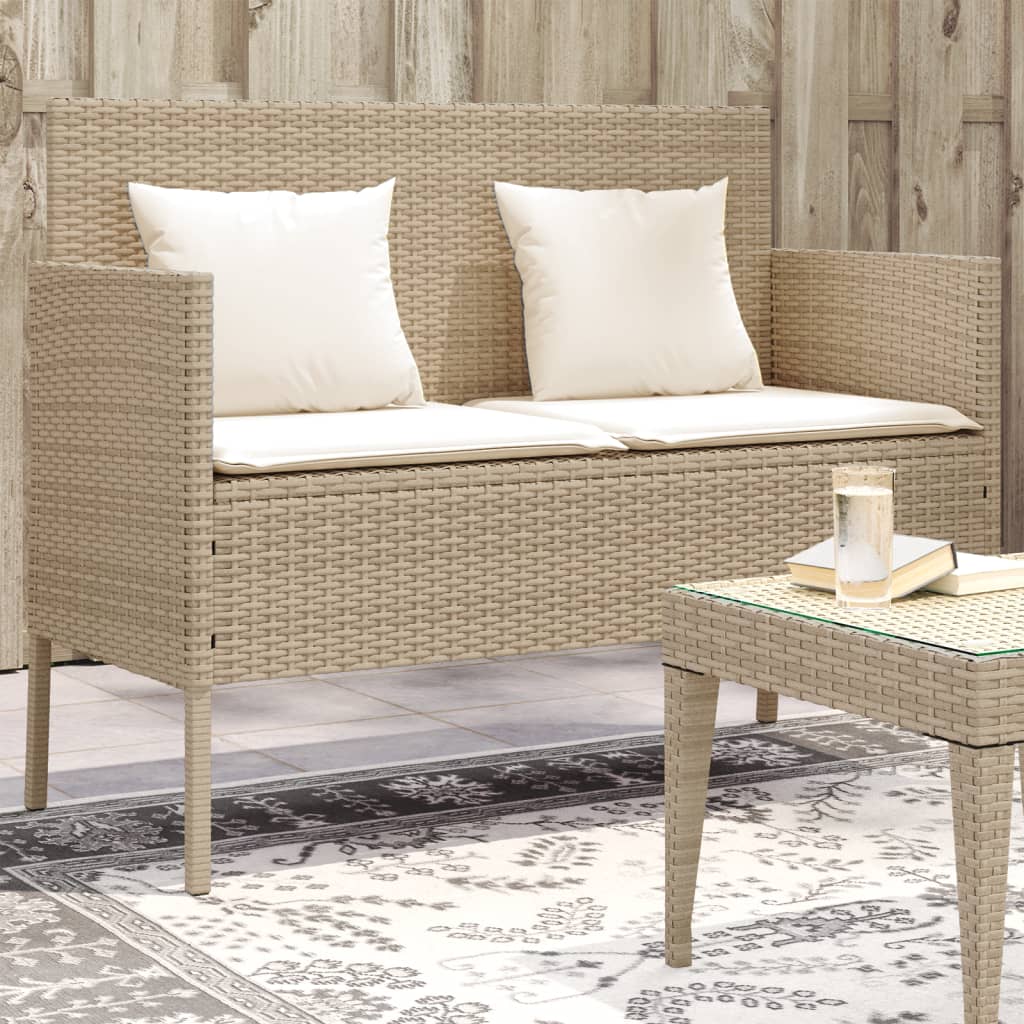 vidaXL havebænk med hynder polyrattan beige