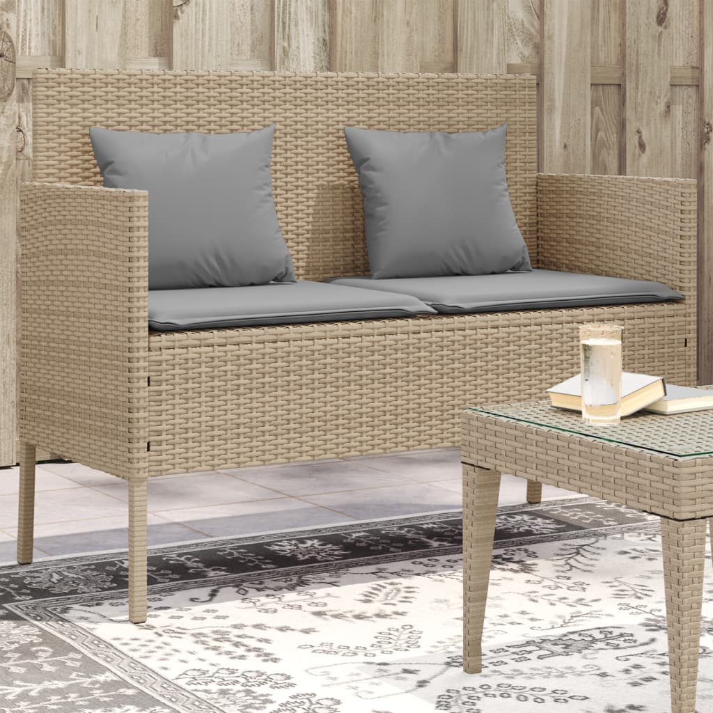 vidaXL havebænk med hynder polyrattan beige