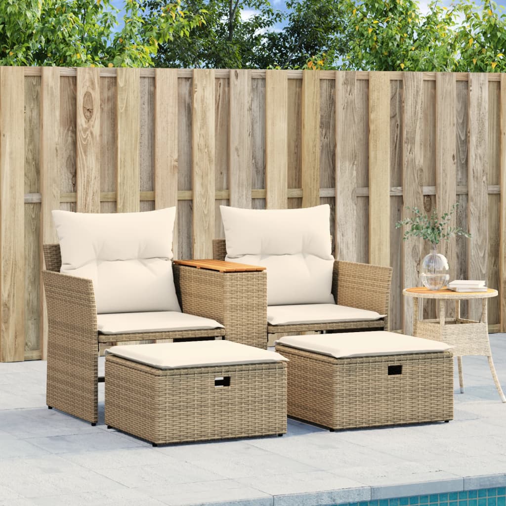 Thumbnail - vidaXL Gartensofa 2-Sitzer mit Hockern Beige Poly Rattan