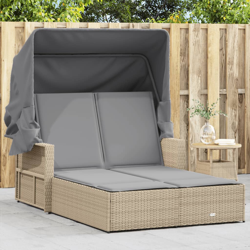 vidaXL solseng med baldakin og hynder polyrattan beige