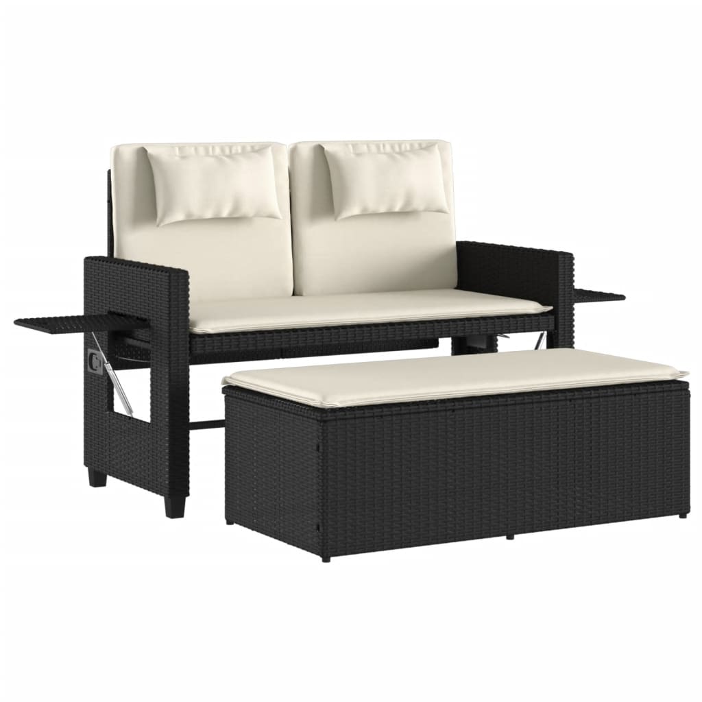 Photos - Garden Furniture VidaXL Reclining Patio Bench with Cushions Black Poly Rattan 