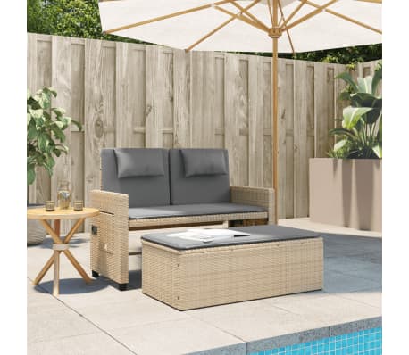 vidaXL Reclining Garden Bench with Cushions Beige Poly Rattan