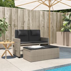 vidaXL Reclining Garden Bench with Cushions Light Grey Poly Rattan