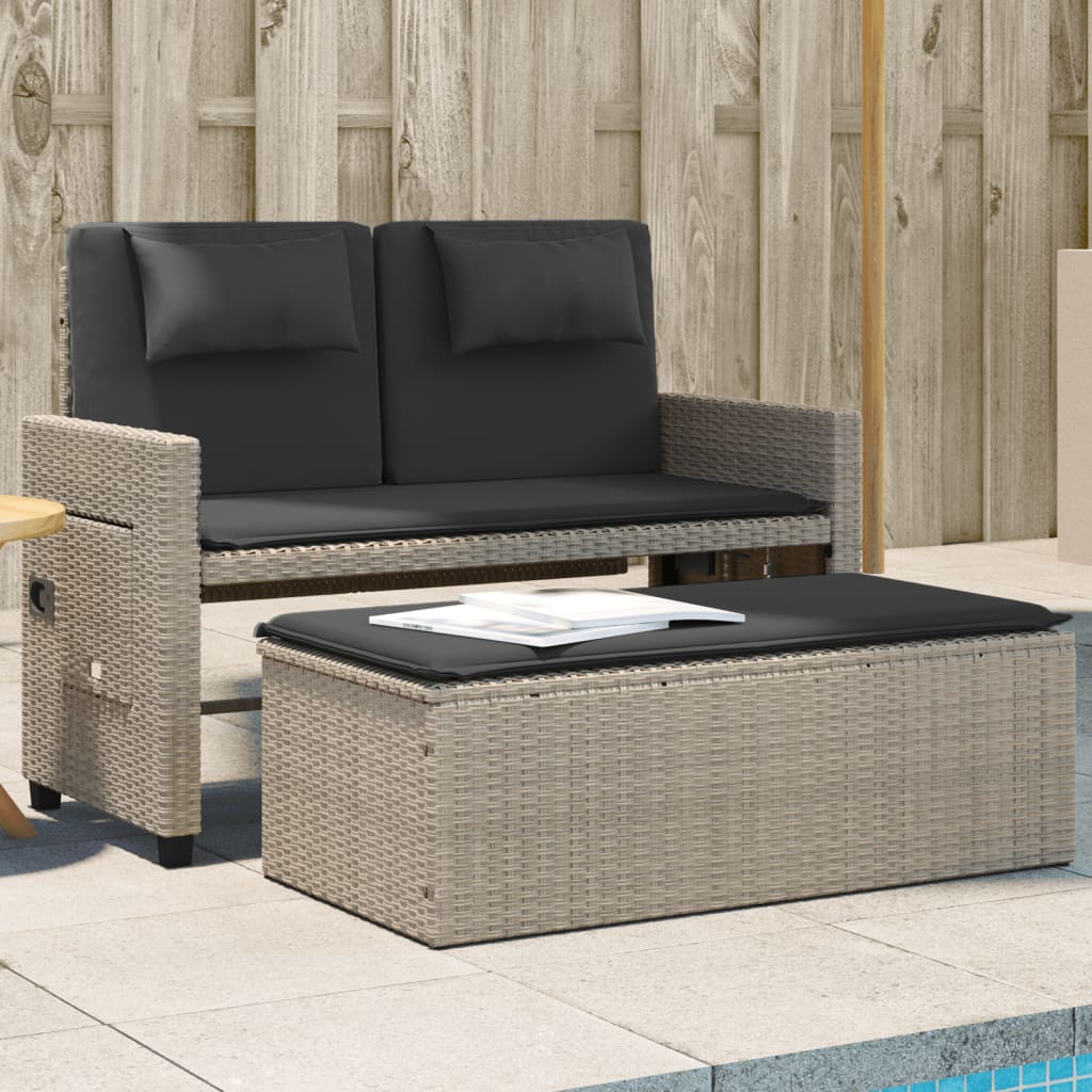 vidaXL Reclining Garden Bench with Cushions Light Grey Poly Rattan