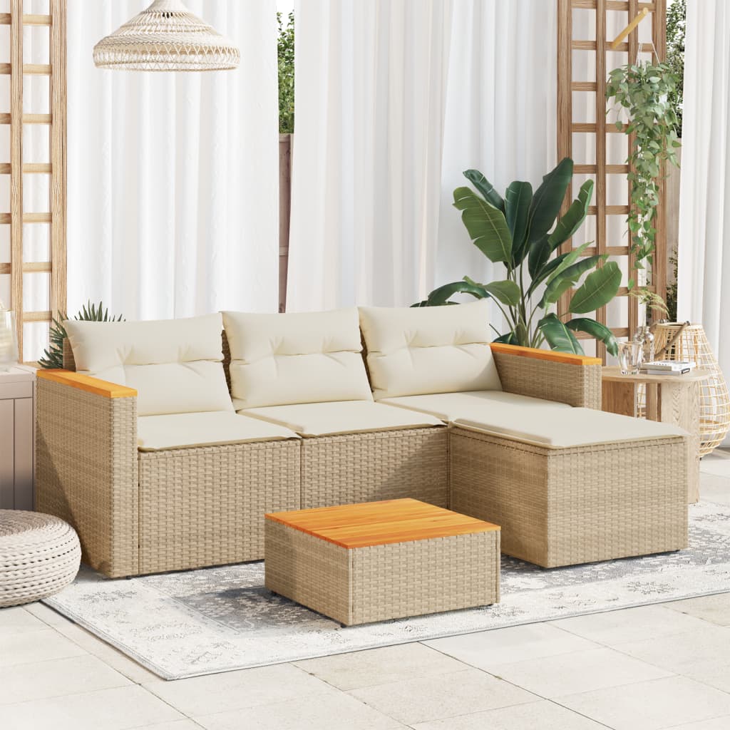 vidaXL 3-tlg. Garten-Sofagarnitur mit Kissen Beige Poly Rattan