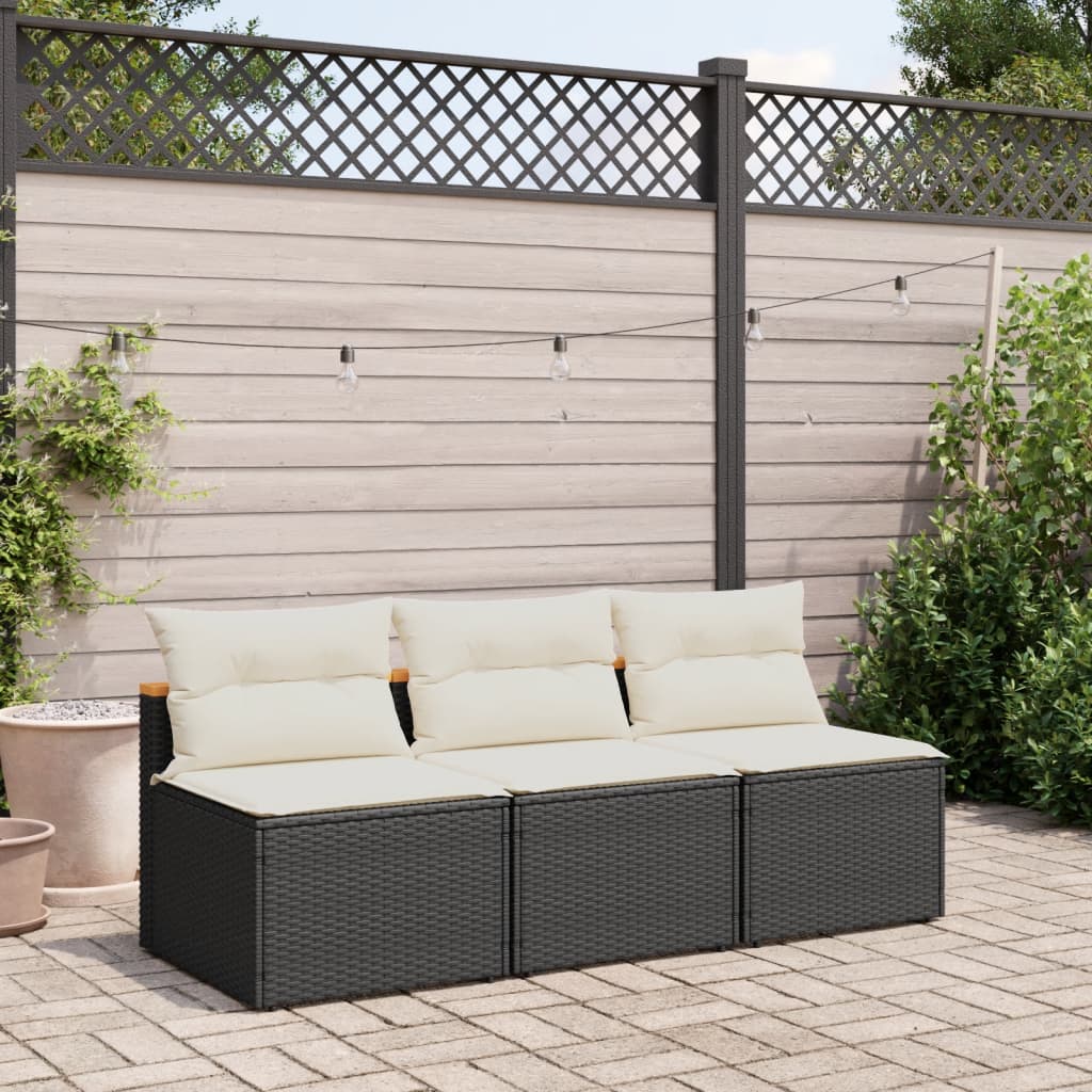 vidaXL Gartensofas ohne Armlehnen mit Kissen 2 Stk Schwarz Poly Rattan