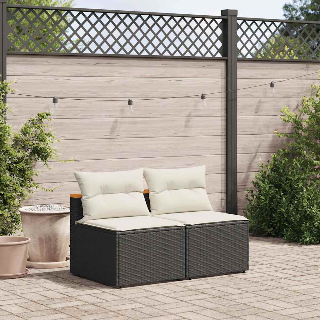 vidaXL Canapea de grădină fără cotiere cu perne 2 buc. negru poliratan