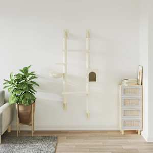vidaXL Kratzbaum mit Kratzs&auml;ule Wandmontage Creme 180 cm