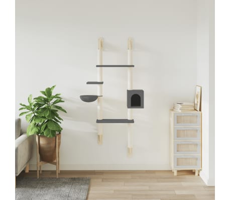 vidaXL Wall-mounted Cat Tree with Scratching Post Dark Grey 180 cm
