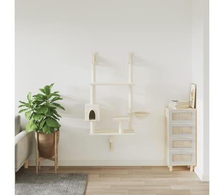 vidaXL kaķu māja ar stabu nagu asināšanai, 153 cm, krēmkrāsas