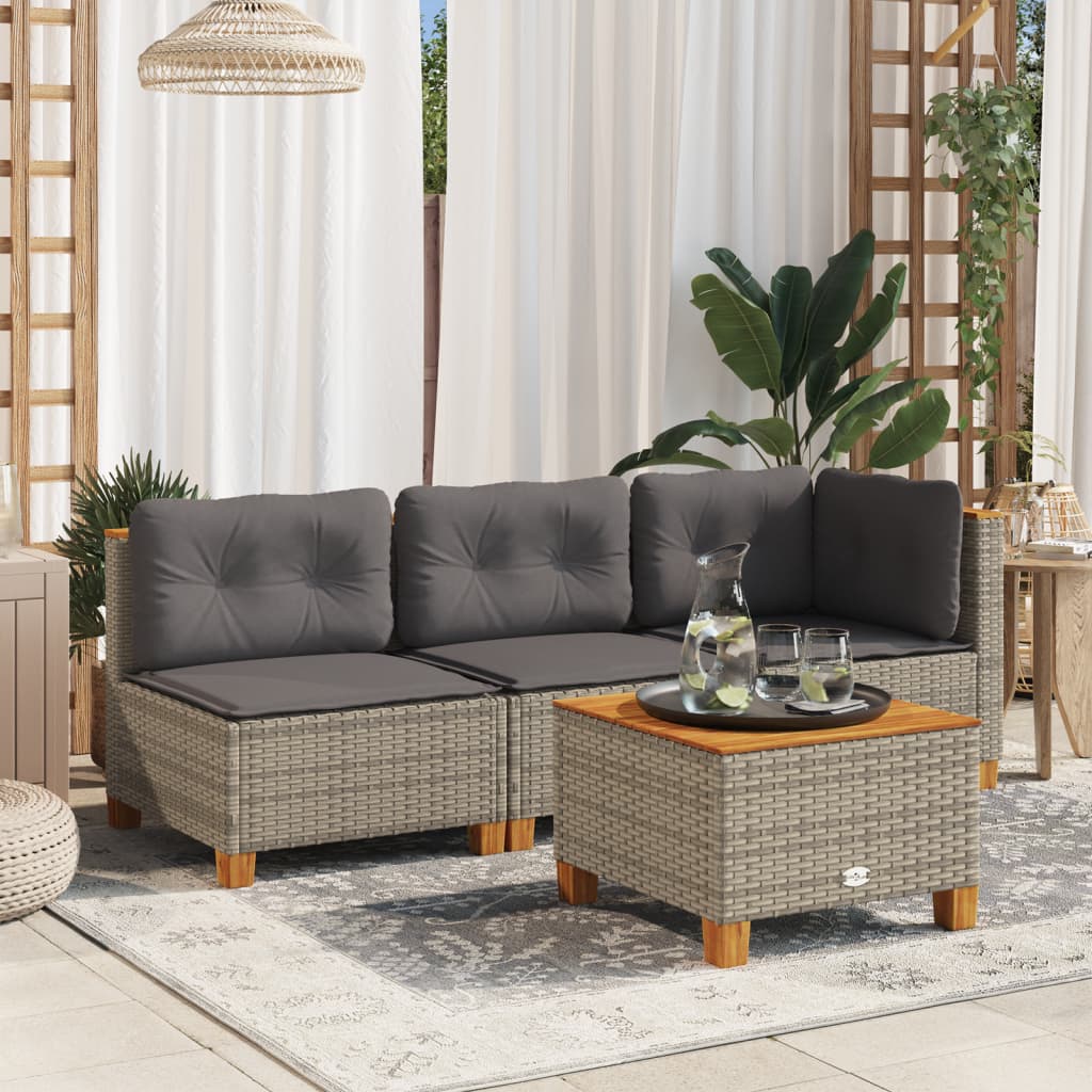 vidaXL Garten-Ecksofa mit Kissen Grau Poly Rattan